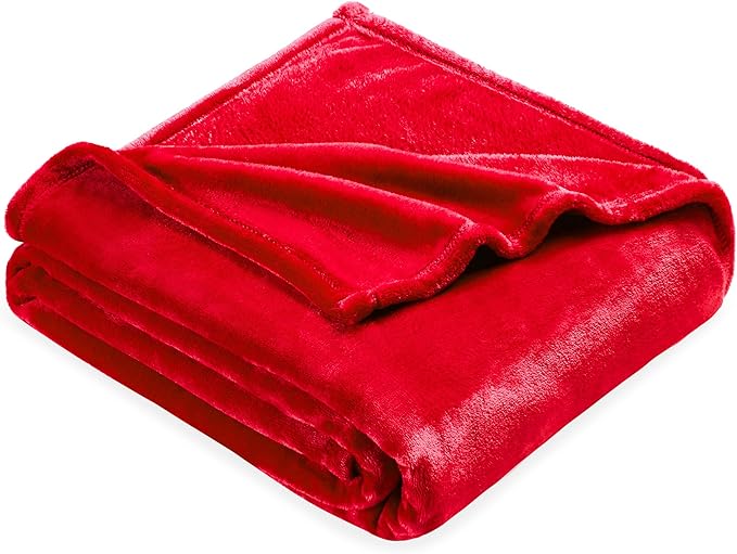 DREAMNINE Oversized Soft Fuzzy Flannel Fleece Throw Blanket Twin Size 60" x 80", Decorative Solid Lightweight Fluffy Velvet Bed Blankets, Luxury Big Cozy Shag Plush Microfiber Blanket for Bedroom, Red