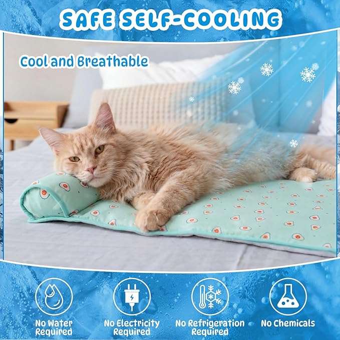 DoubleFill 4 Pack Cooling Dog Mats with Supportive Pillow 15.7" x 23.6" Self Cooling Dog Pads Ice Silk Washable Pet Cool Mat Summer Cat Sleeping Pad with Storage Bag for Crate Bed Floor (Small, Green)