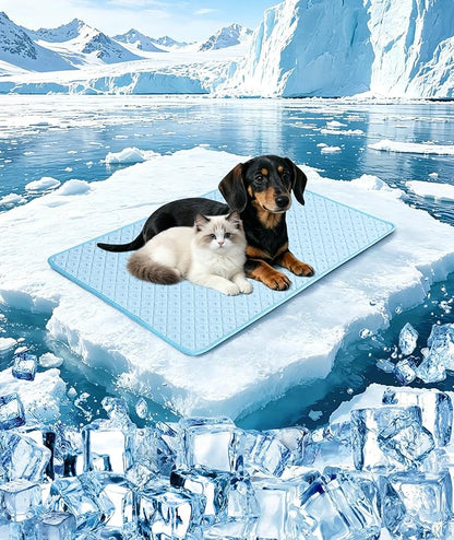 Upgraded Dog Cooling Mat for Small Dogs Cats,Q-Max>0.45 Chill Cool Fiber Rapid Cooling,Breathable Non-Slip Crate Pad, Portable Washable Kennel Bed for Summer Indoor Outdoor, 23.6×17.7in,Light Blue