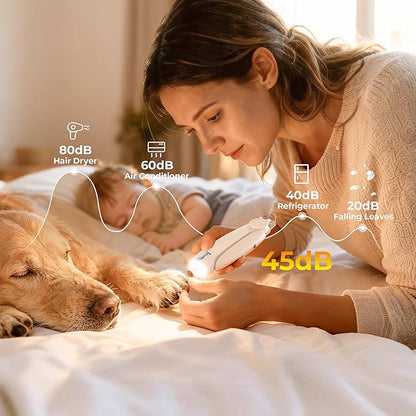 2-in-1 Dog Nail Clippers & Dog Nail Trimmers for Small Medium Large Dogs Cats Pets with Spash Guard, Nail Clipper for Dogs Quiet, USB Rechargeable, Dog Nail Clippers with 2 LED Large Light