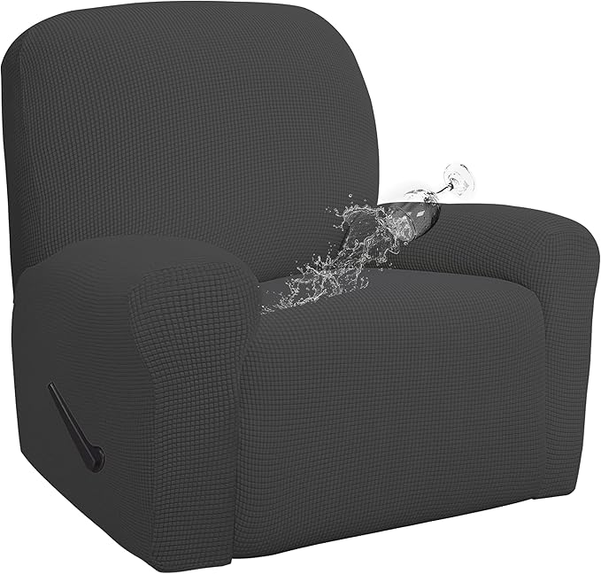 Easy-Going 100% Waterproof Recliner Cover, Dual Waterproof Couch Cover for Recliner, 1- Piece Jacquard Sofa Cover, Leakproof Sofa Slipcover for Kids, Pets, Dog and Cat (Recliner, Dark Gray) 1 Seat