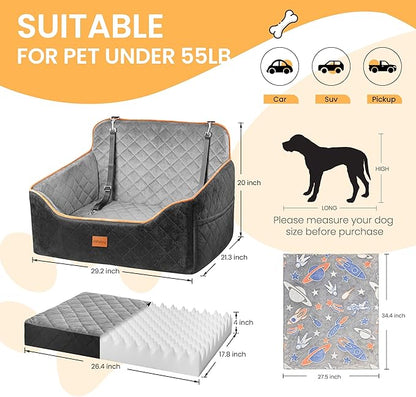 Dog Car Seat for Small Dog with Washable Mat, Memory Foam Booster Seat for Dogs Under 55lb, Elevated Pet Seat with Pockets, Anti-Slip Bed for Car, Perfect for Back Seats & Trunk with 2 Safety Leashes