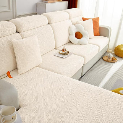 hyha Individual Couch Cushion Covers, Stretch Magic Sofa Seat Cushion Covers Washable, Dog Couch Sofa Slipcover for Pets, Kid with Elastic Bottom(3PC, Beige)
