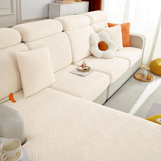 hyha Individual Couch Cushion Covers, Stretch Magic Sofa Seat Cushion Covers Washable, Dog Couch Sofa Slipcover for Pets, Kid with Elastic Bottom(Medium, Beige)