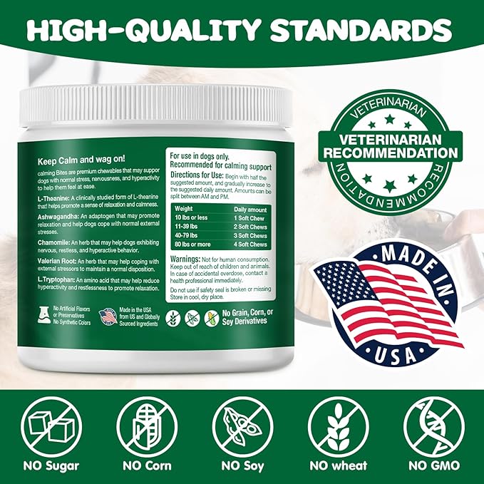 Calming Chews for Dogs, Dog Calming Chews - Anxiety Relief Treats - Dog Supplements Helps with Separation, Barking, Stress Relief, Composure, Promote Relaxation - Natural Ingredients