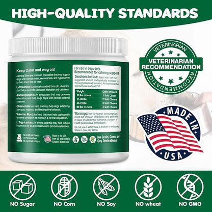 Calming Chews for Dogs, Dog Calming Chews - Anxiety Relief Treats - Dog Supplements Helps with Separation, Barking, Stress Relief, Composure, Promote Relaxation - Natural Ingredients