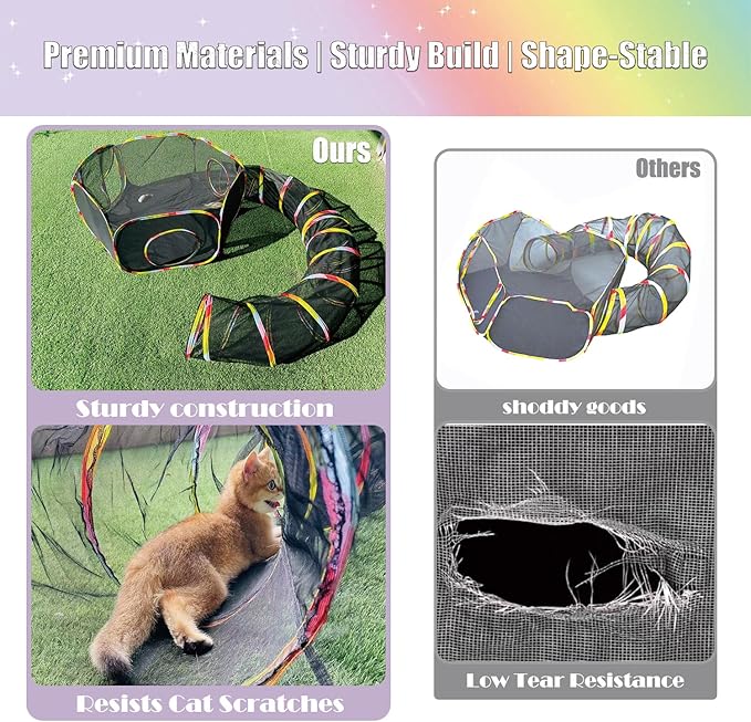 Catio Outdoor Cat Enclosure, Portable Cat Tunnel Playground with Rainbow Tent, Circle Cat Playpen Tunnel for Kitty and Small Family Pet Indoor & Outside Play