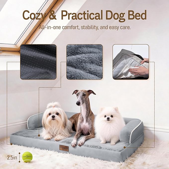 Comfort Expression Memory Foam Dog Bed for Large Medium Sized Dogs - Waterproof Orthopedic Pet Bed with Washable Removable Cover, Non-Slip Pet Sofa Couch, 36 x 27