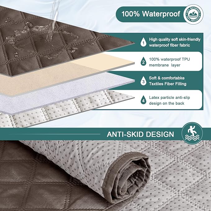 Ruaozz Waterproof Recliner Sofa Cover with Console Non-Slip Couch Covers for Reclining Couches Pet Cover for Double Recliner Sofa Cover with Elastic Straps for Kid Dogs Pets (Brown, 3 Seater)