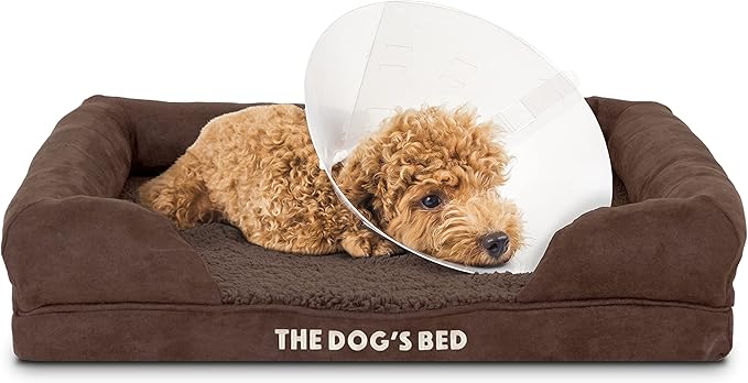 The Dog’s Bed Orthopedic Memory Foam Dog Bed with Bolsters for Small Dogs, Waterproof Washable Cover, Anti-Slip Base, Calming Surface – CertiPUR-Certified Foam, Plush Fabric, Brown Plush, Small