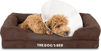 The Dog’s Bed Orthopedic Memory Foam Dog Bed with Bolsters for Small Dogs, Waterproof Washable Cover, Anti-Slip Base, Calming Surface – CertiPUR-Certified Foam, Plush Fabric, Brown Plush, Small