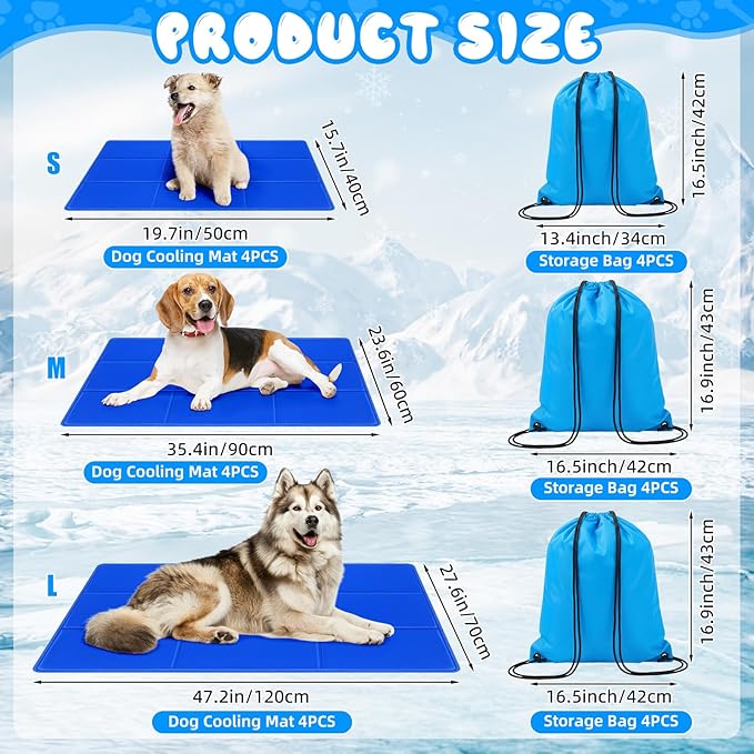 Drydiet 4 Pack Dog Cooling Mat - 47'' X 27'' Solid Gel Self Cooling Mat with Storage Bag Pressure Activated No Refrigeration or Electricity Needed Pet Pad for Dogs & Cats Kennels, Crates, Beds