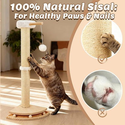 Cat Corner Scratcher with Interactive Ball Toys for Indoor Cats, Sisal Cat Scratching Post with Danging Ball for Wall Corners Furniture Protector 28''