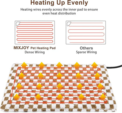 MIXJOY Heated Cat Bed, 11 Adjustable Temperature Cat Heating Pad Indoor with Timer, Pet Heat Pad for Cats Dogs, Electric Dog Heating Pads with Washable Cover, Heated Pet bed-18''x16'', Small