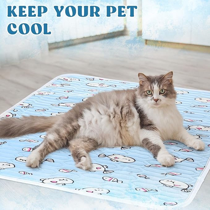 Colingmill 4 Pcs Dog Cooling Mat 28'' x 20'' Pet Cooling Mat for Dogs Cat Summer Self Cooling Mat Ice Silk Chill Pads Washable Cooling Bed Cooling Cushion for Kennel Crate Car Seat Puppy, Blue