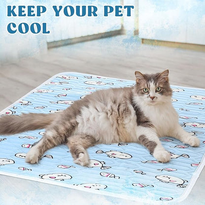 Colingmill 4 Pcs Dog Cooling Mat 28'' x 20'' Pet Cooling Mat for Dogs Cat Summer Self Cooling Mat Ice Silk Chill Pads Washable Cooling Bed Cooling Cushion for Kennel Crate Car Seat Puppy, Blue