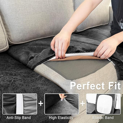 ANARACHON Leather Look Couch Cushion Covers Sofa Seat Slipcovers Sets Couches Furniture Protector for Sectional Armchair Loveseat Pets Kids Stretch Spandex Fabric (1 Cushion Loveseat, Dark Grey)