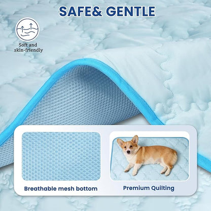 SUPRIY 2-Pack (Blue + Gray) Pet Cooling Mat Set - Ice Silk Cooling Pad & Fashion Bandana for Dogs & Cats (Small16.5 x21.6)
