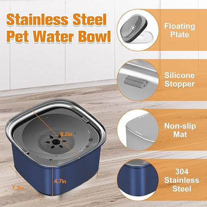 Decflow 3L Dog Water Bowl Stainless Steel Slow Drinking Dog Bowl with Lid, No Spill Water Bowl for Large Dogs Splash Proof Vehicle Carried Travel Pet Water Bowl Dispenser for Messy Drinkers, Deep Blue