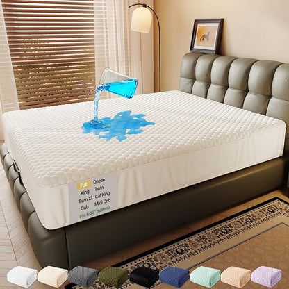 OhGeni 100% Waterproof Mattress Protector,Full Size Mattress Soft Pad,Pet Hair & Bedwetting Resistant,Cooling Breathable Fitted Sheets,Washable Bed Cover,Non-Slip Deep Pocket,Noiseless for Guest Rooms