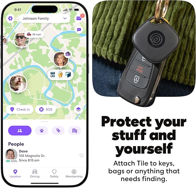 Life360 Tile - Bluetooth Tracker, Keys Finder and Item Locator for Keys, Bags and More. Phone Finder. Both iOS and Android Compatible. 4-Pack (Black)