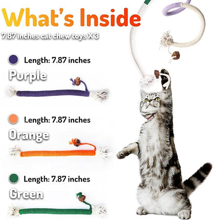 Cat Chew Toys 3PCS Sisal Ropes Toys for Indoor Cats Teeth Cleaning Toys for Kitten, Bite Resistant Catnip Toys Interactive Play Cat Nip Kitty Kicker Toys for All Breeds