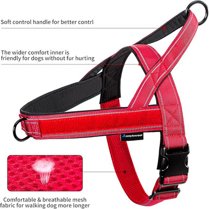 Annchwool No Pull Dog Harness with Soft Padded Handle,Reflective Strip Escape Proof and Quick Fit to Adjust Dog Harness,Easy for Training Walking for Small & Medium and Large Dogs(Red,S)