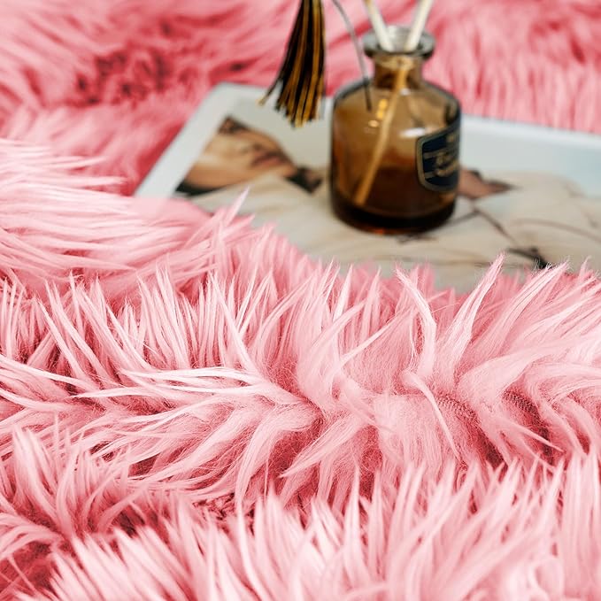 JONIYEAR Extra Large Decorative Fluffy Faux Fur Blanket Full Size 71" x 80", Soft Luxury Lightweight Furry Blankets, Accent Cozy Shaggy Plush Fuzzy Blankets for Bed, Thick Warm Winter Blanket, Pink