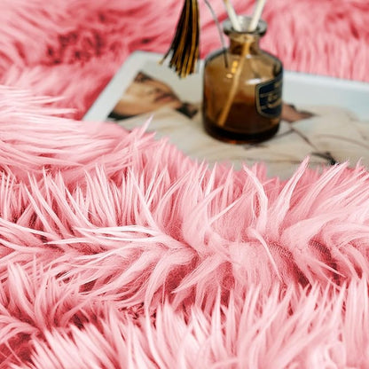 JONIYEAR Extra Large Decorative Fluffy Faux Fur Blanket Queen Size 80" x 90", Soft Luxury Lightweight Furry Blankets, Solid Cozy Shaggy Plush Thick Warm Fuzzy Blankets for Winter Bed Couch, Pink