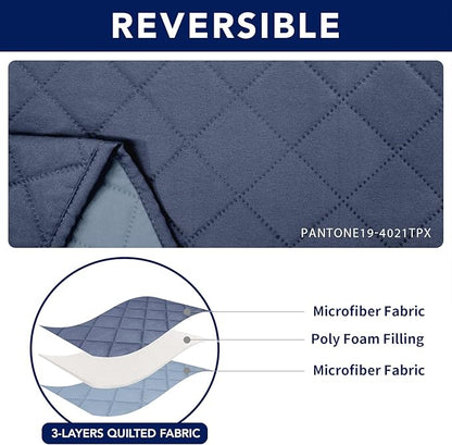 PureFit Water Resistant Reversible Loveseat Recliner Couch Cover for Double Recliner with Console – Non Slip Split Sofa Cover, Washable Reclining Cover for 2 Seat Recliner (Dark Blue/Light Blue)