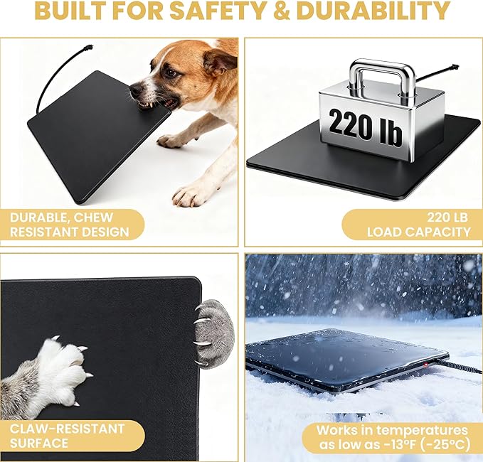 Outdoor Heated Dog Pad for Medium Dog, Cat, Anti-Bite & Waterproof Heating Pad, Pet Warmer for Outside Feral Cat Houses, Durable Indoor Outdoor Warming Pet Mat in Extreme Weather 20" x 16" 45W