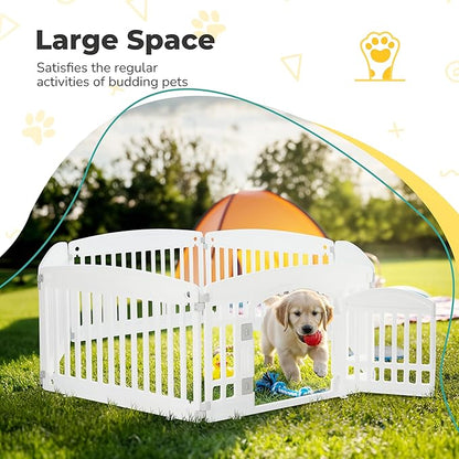 24" Plastic Dog Playpen 6-Panel Durable Pet Playpen for Puppies & Small/Medium Dogs, Portable & Foldable Pet Fence with Secure Locking Door, White