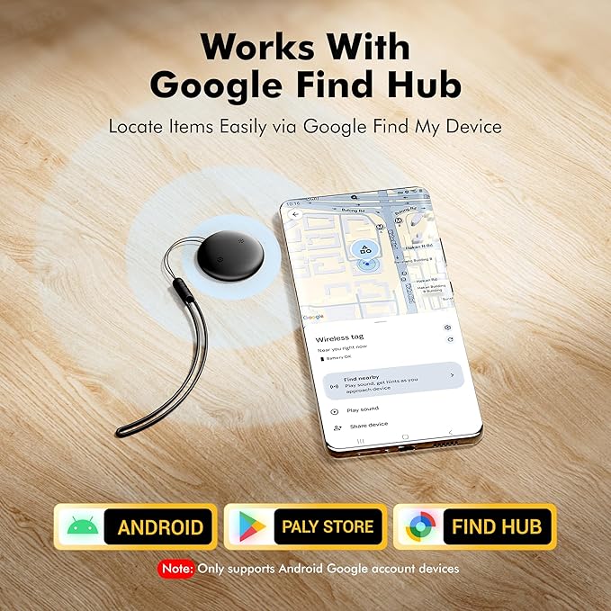 Air Tracker Tags-4 Pack for Android with Case- Bluetooth Tracker Item Finder for Key, Wallet, Luggage - Works with Google Find Hub, IP66 Waterproof, Smart Tag for Android & Samsung Phones(White)