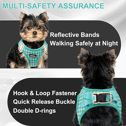 AIITLE Breathable Mesh Dog Vest Harness, No Pull Escape Proof Vest Harnesses with Reflective Bands, Adjustable Plaid Pet Outdoor Harnesses for Small and Medium Dogs Turquoise M