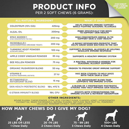 Googipet Dog Allergy Chews, Seasonal Dog Allergy Relief & Itchy Skin Relief, Skin & Coat Supplement +Bee Pollen, Colostrum, Coconut Oil, Probiotics, & Omega 3 Fish Oil for Dogs