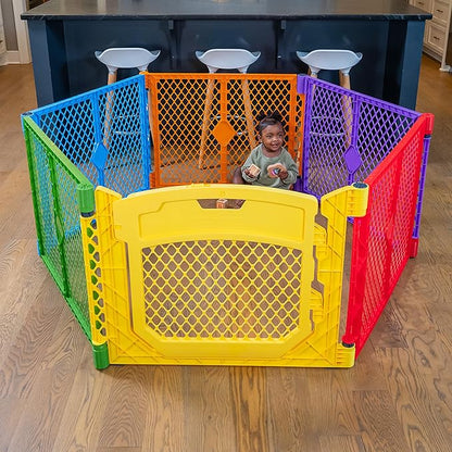 Toddleroo by North States - Superyard Colorplay Ultimate Play Yard: Freestanding 6 Panel Baby Playpen - Indoor/Outdoor Use - Made in USA - Encloses Up to 18.5 Square Feet - 26 Inches Tall - Colorplay