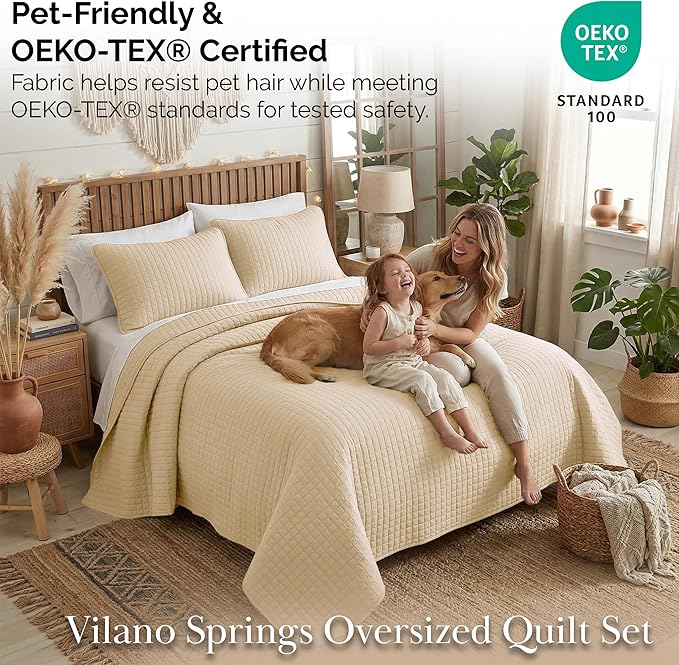 Southshore Fine Living, Inc. Twin XL Comforter Quilt Bedding Set, Dorm Room Essential Bedding, Stain Resistant, Machine Washable Bedspread, XL/Twin Beige Quilt Bed Spread w/Pillow Sham, Soft Sand