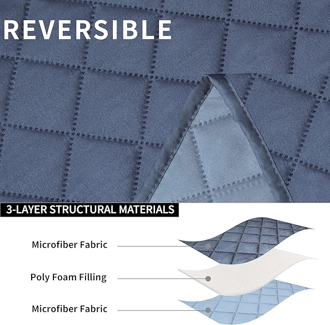 Easy-Going Loveseat Recliner Cover, Reversible Couch Cover for Double Recliner, Split Sofa Cover for Each Seat, Furniture Protector with Elastic Straps for Kids, Dogs(2 Seater, Dark Blue/Light Blue)