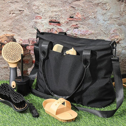 Abbylike 15 Pieces Horse Grooming Kit with Organizer Tote Bag Tack Room Supplies Horse Brush Sets Care Equine Cleaning Kit Shedding Grooming Massaging Tools(Black)