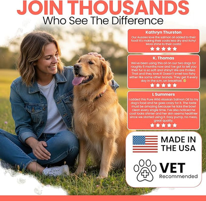 Wild Alaskan Salmon Oil for Dogs & Cats 16 oz - Omega 3 Dog Fish Oil Liquid, EPA DHA for Skin & Coat, Itch Relief, Shedding & Joint Health - MSC Certified, Made in USA, Pump Bottle - Chew + Heal