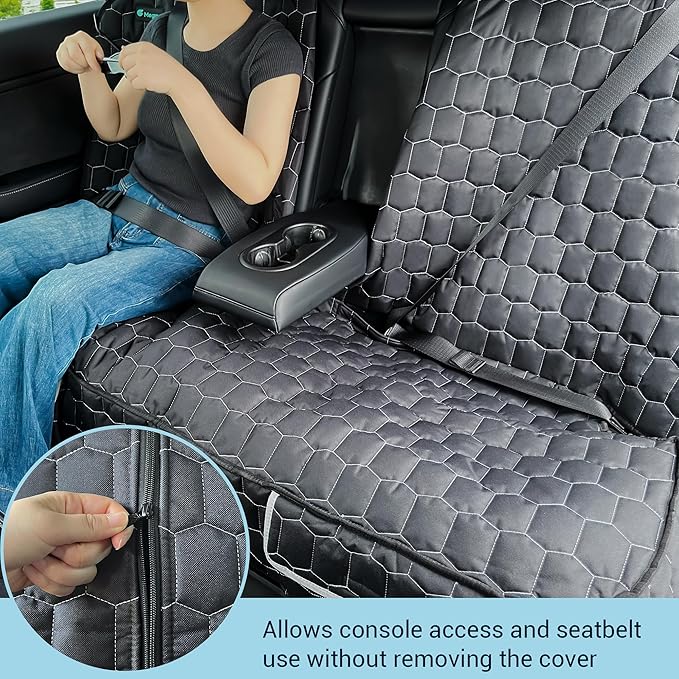 Meginc Dog Seat Covers for Tesla Model Y, Heavy Duty Bench Seat Cover with Headrest for Model Y, Non Slip Waterproof Back Seat Cover for Cars Armrest Compatible Car Seat Protector for Kids and Dogs