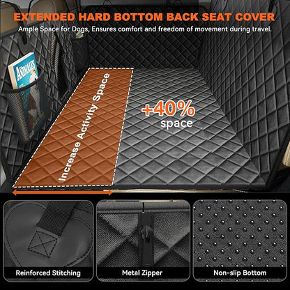 Back Seat Extender for Dogs, Non-Slip Dog Car Seat Cover for Back Seat with Hard Bottom, Durable Pet Car Backseat Cover, Waterproof Dog Hammock for Car SUV Truck