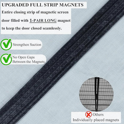 Magnetic Screen Door Upgraded-Model Full Strip Magnets 74x81 Inch,Fiberglass Heavy Duty Mesh Sliding Screen Door,Full Frame Seal Retractable French Door Screen Magnetic Closure for Patio Sliding Door