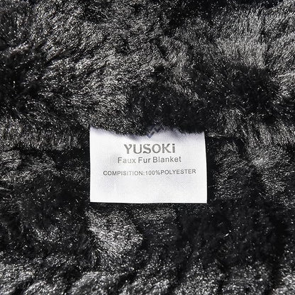 YUSOKI Luxury Faux Fur Throw Blanket(Without Pillows) 2 Layers,3lb,All Ages,Home Decoration, (Black,50" x 63")