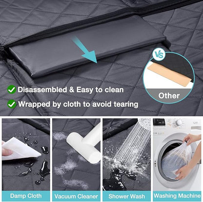 Truck Hard Bottom Car Seat Cover for Dogs | Mesh Window & 2 Safety Belts | 100% Waterproof Sturdy Back Seat Extender with Door Protectors |Non-Slip,Scratchproof Pet Car Rear Seat Protector Fit Pickup
