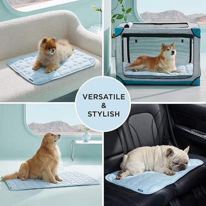 Bedsure Cooling Dog Mat Extra Large, Q-Max>0.5 XXLThin Breathable Cold Crate Pad for Pet, Portable Washable Kennel Bed for Summer Active Dog with Chill Soothing Fabric to Rapid Cooling, 48x30, Blue
