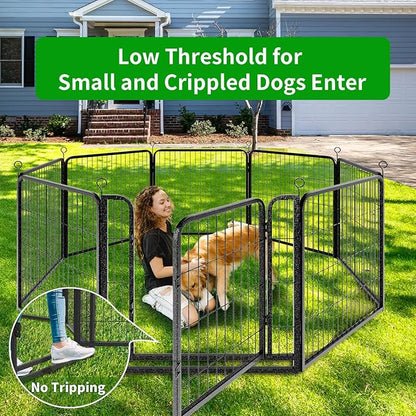 Kfvigoho Dog Playpen Outdoor Extra Wide 16 Piece Panels Heavy Duty Dog Fence 24" Height Anti-Rust with Doors Portable for RV Camping Yard, Total 29FT, 68 Sq.ft, Snowy Black