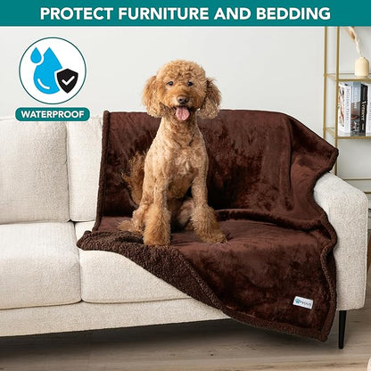 PetAmi Waterproof Dog Blanket for Small Medium Dog Puppy Cat Throw for Couch Cover Leakproof Protection, Sherpa Fleece, Reversible Soft Washable 29x40 Brown Brown
