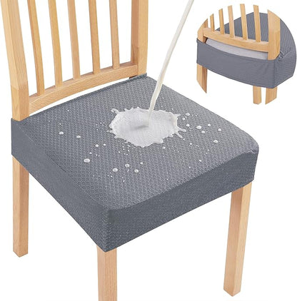 Smiry Waterproof Seat Covers for Dining Room Chairs Set of 2, Stretch Jacquard Removable Washable Chair Seat Slipcovers Protector, No Rear Covers, Grey