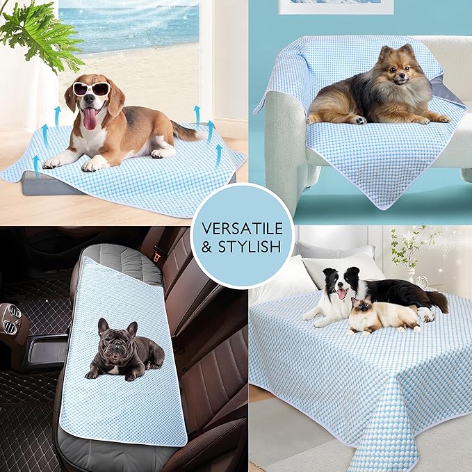 Cooling Blanket for Dogs - Q-MAX>0.4 Waterproof Pet Throw Blanket Bed Cover, Non-Slip Dog Blankets for Couch Protector, Washable Furniture Cover for Summer, Pearl Blue,30x40